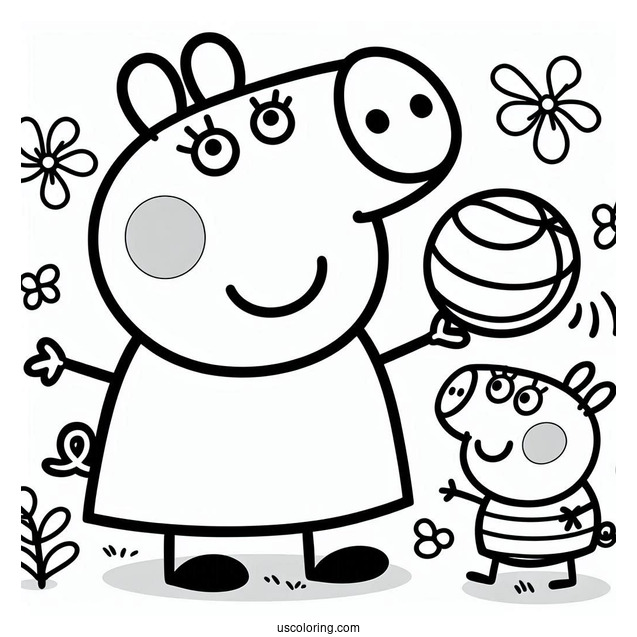 Peppa Playing Ball With Suzy Sheet Coloring