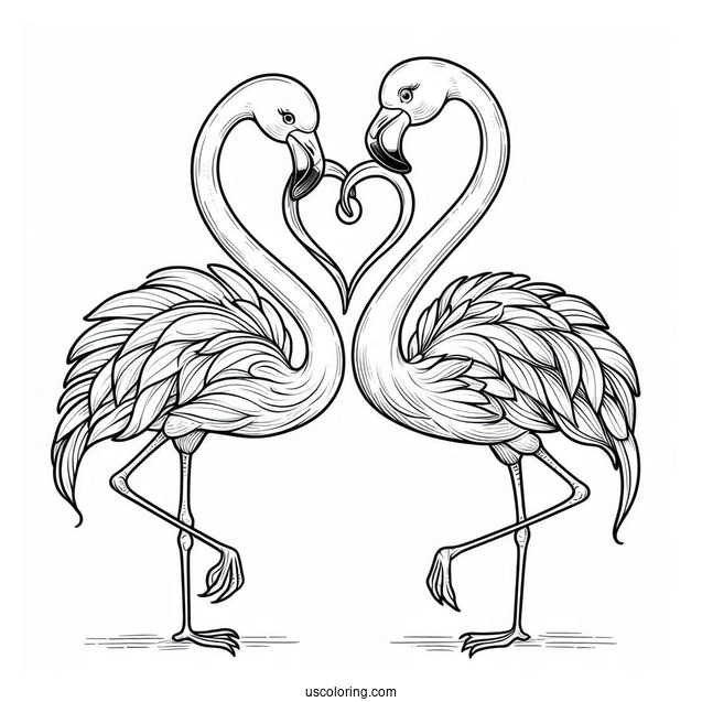 Two Flamingos Making a Love Heart Shape