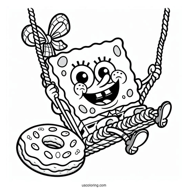Fun SpongeBob Coloring Page Swinging From A Rope