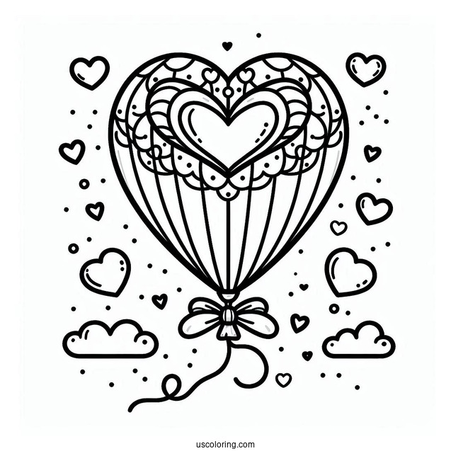 Balloon With Love Hearts To Color
