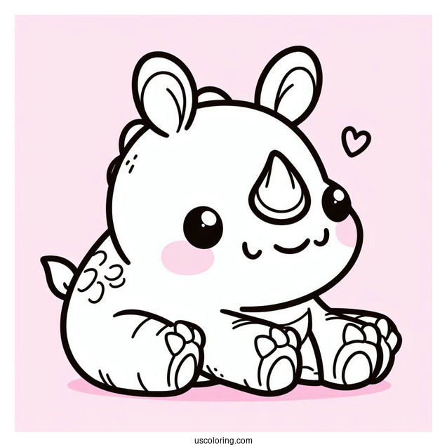 Kawaii Themed Rhino Coloring Sheet