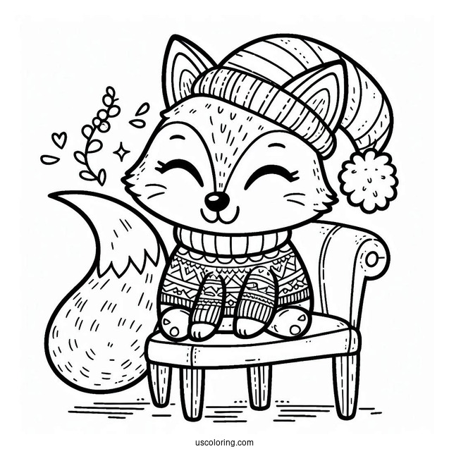 Smiling Fox In A Christmas Sweater Sitting On A Chair