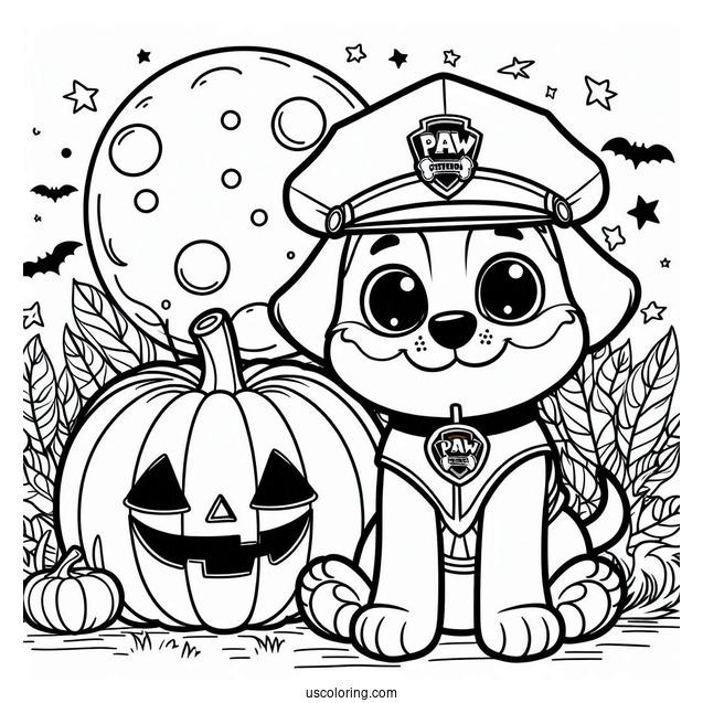 Paw Patrol Halloween Coloring Page With Pumpkin