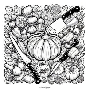 Ratatouille Coloring Page Surrounded By Kitchen Knives