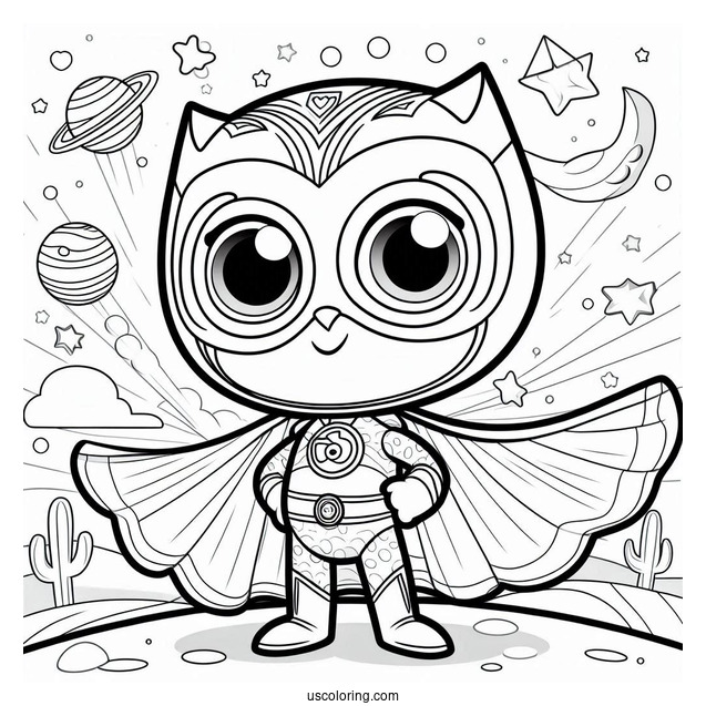 PJ Masks Coloring Page Of Space Owlette Holding Cape