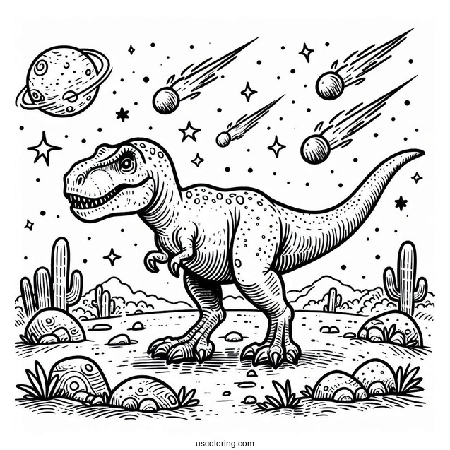 Easy To Color T-Rex Dinosaur With Astroids