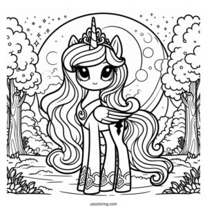 Princess Luna Coloring Page Standing In A Forest