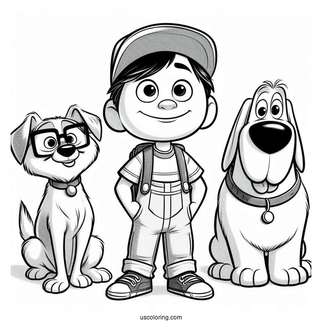 Pixar Coloring Page of Carl, Russel, And Dug In Up