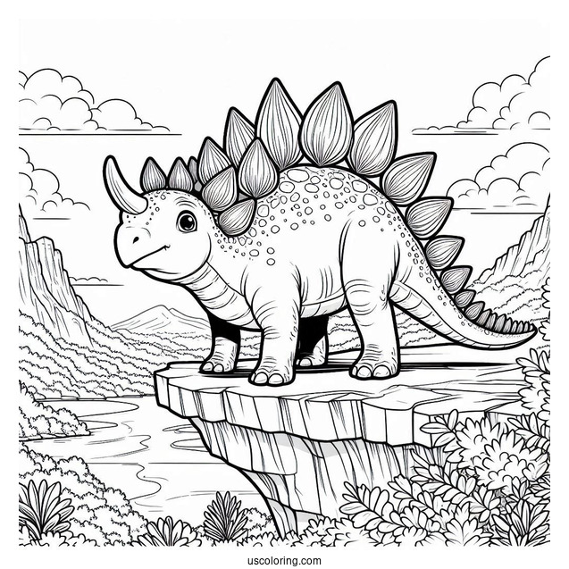 Stegosaurus Coloring Page Standing On Edge Of Cliff