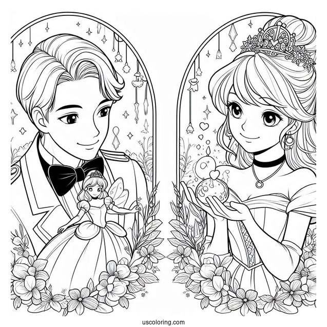 Cinderella And Prince Charming Coloring Sheet For Kids