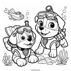 Paw Patrol Dogs Scuba Diving Coloring Page
