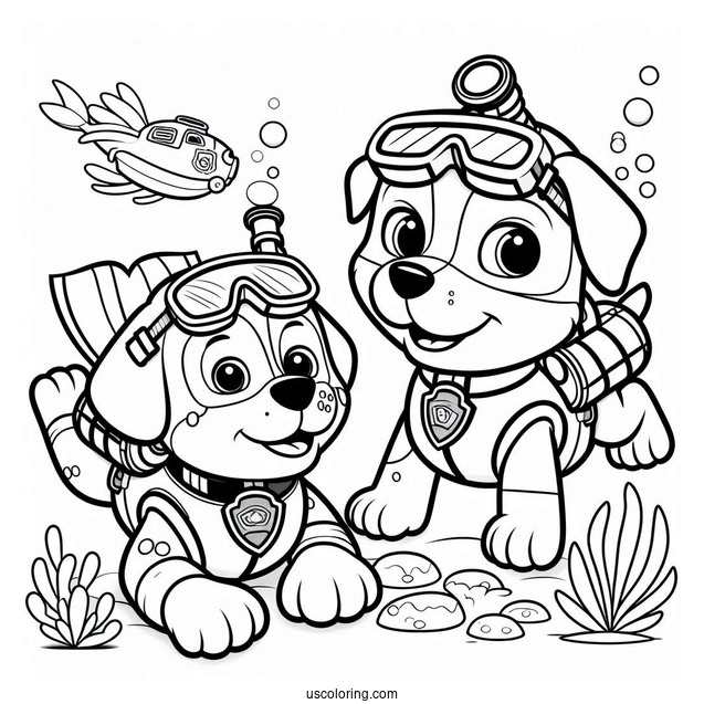 Paw Patrol Dogs Scuba Diving Coloring Page