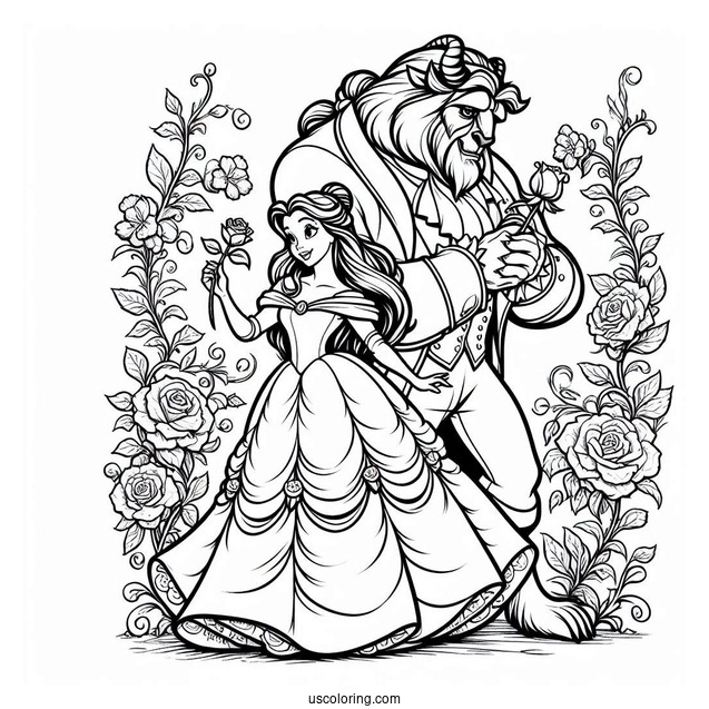The Beast And Princess Belle To Color