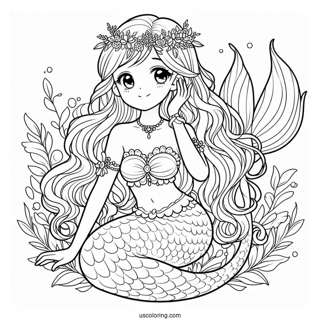 Young Mermaid Princess Coloring Page For Kids