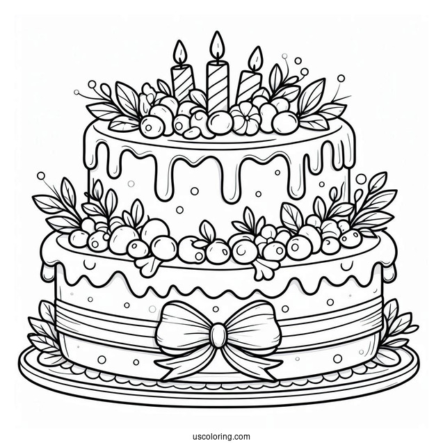 Coloring Sheet Of Cute Tiered Birthday Cake
