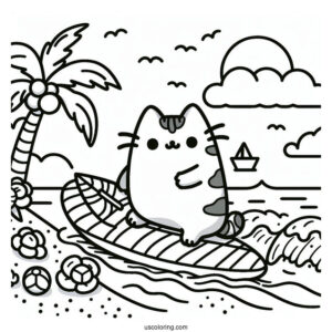 Pusheen Surfing At The Beach