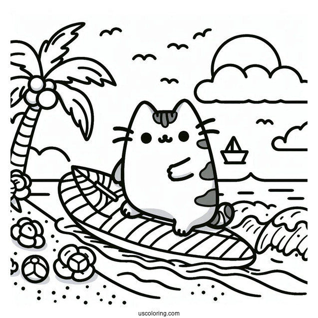 Pusheen Surfing At The Beach