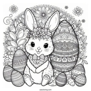 Detailed Easter Bunny Coloring Page And Eggs Mandala