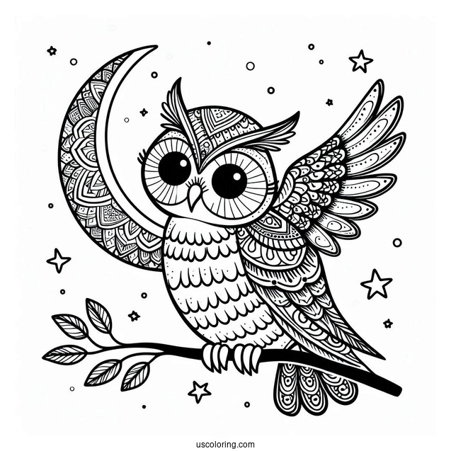 Owl Waving Wing Under The Moon