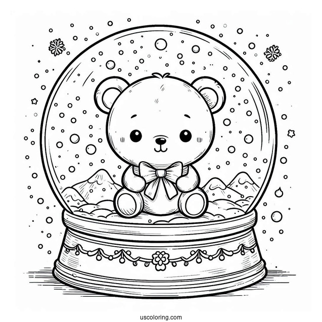Cute Teddy Bear In Winter Snow Globe Coloring Page