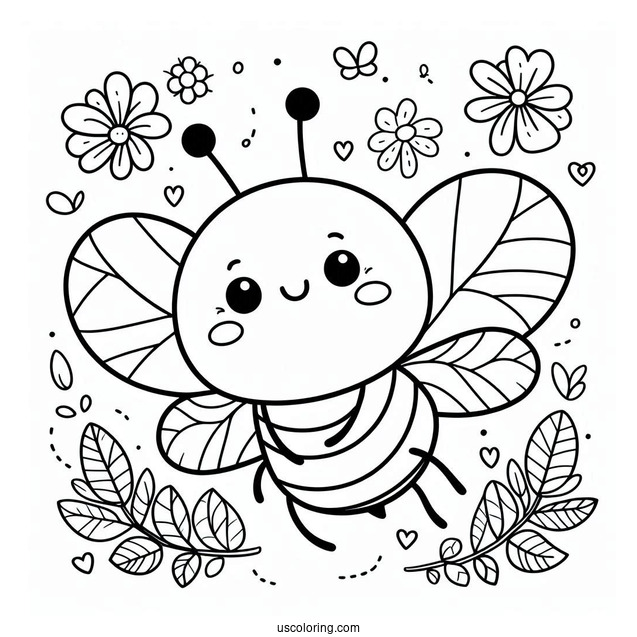 Easy Smiling Bee Coloring Page Outline For Kids