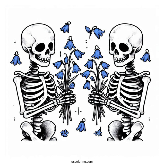 Skeleton Coloring Page Holding Up Bluebells