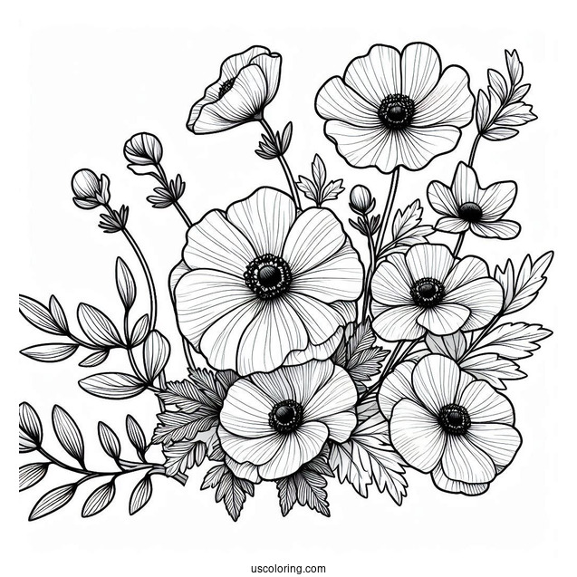 Flower Coloring Pages Of Hibiscus With Anemones