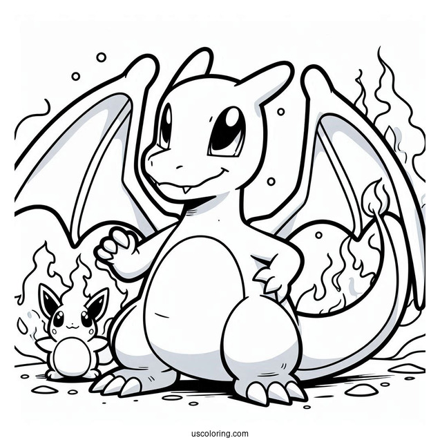 Charizard With Ash Coloring Page For Kids