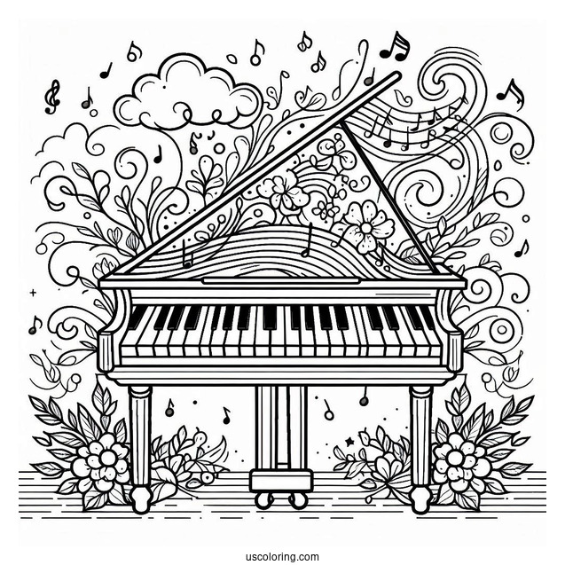 Music Coloring Page Of Easy Grand Piano Outline