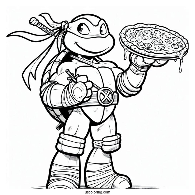 Ninja Turtles Coloring Page Of Young Michelangelo Holding Pizza