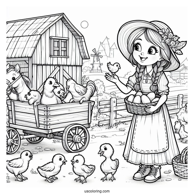 Farmer Wife Feeding Animals To Color