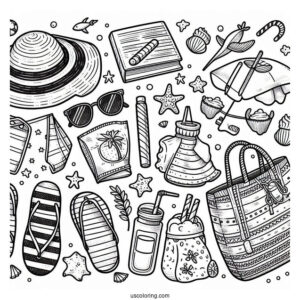 Full Page Beach Essentials Coloring Sheet
