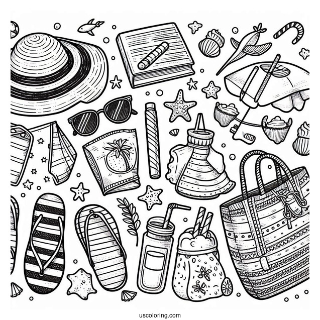 Full Page Beach Essentials Coloring Sheet