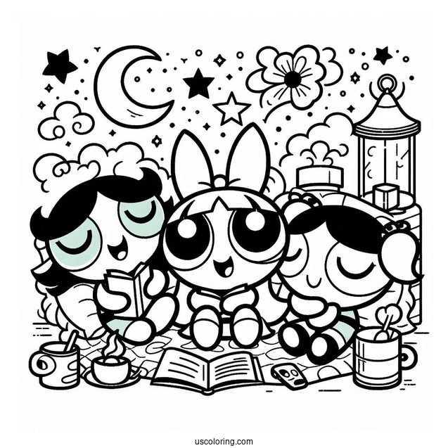 Powerpuff Girls Sleepover Coloring Page