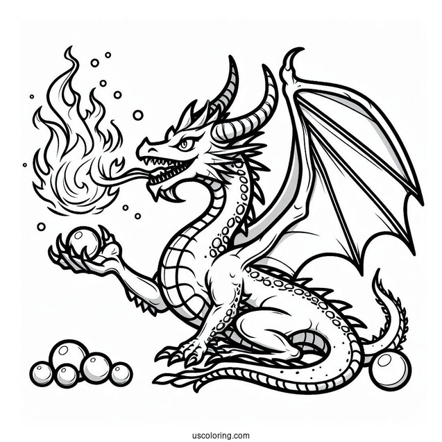 Fierce Looking Dragon With Fireballs To Color