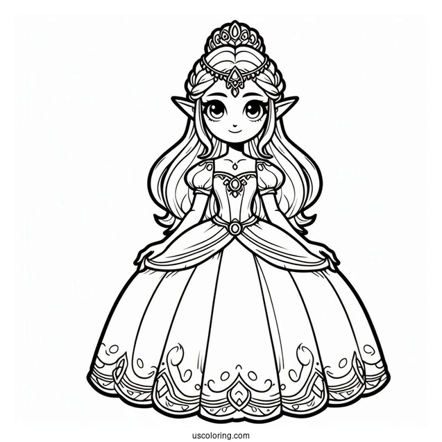 Princess Coloring Page Of Princess Zelda In Gown