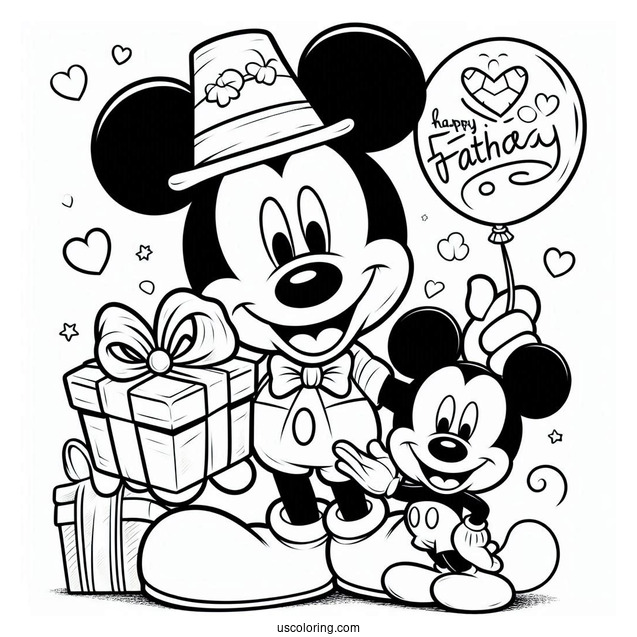 Mickey Mouse Holding A Present For Father's Day Coloring Page