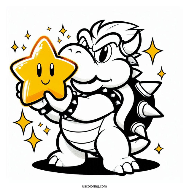 Coloring Sheet Of Bowser Holding Super Star