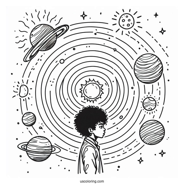 Simple Solar System Coloring Sheet For Kids