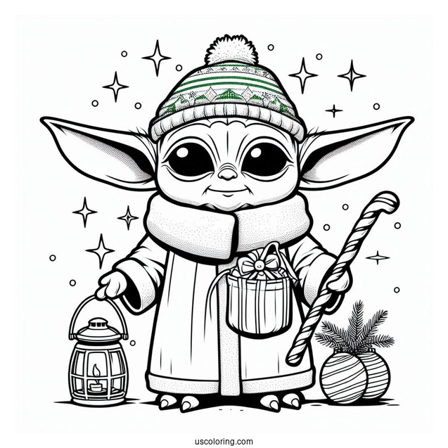 Christmas Themed Baby Yoda To Color