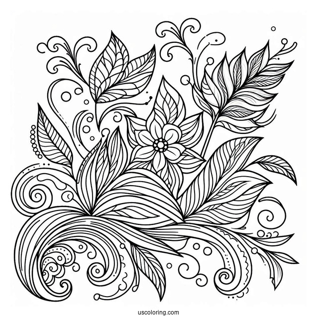 Easy Flowing Floral Pattern Coloring Page