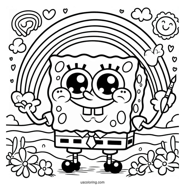 SpongeBob Making Rainbow With Hands Coloring Page