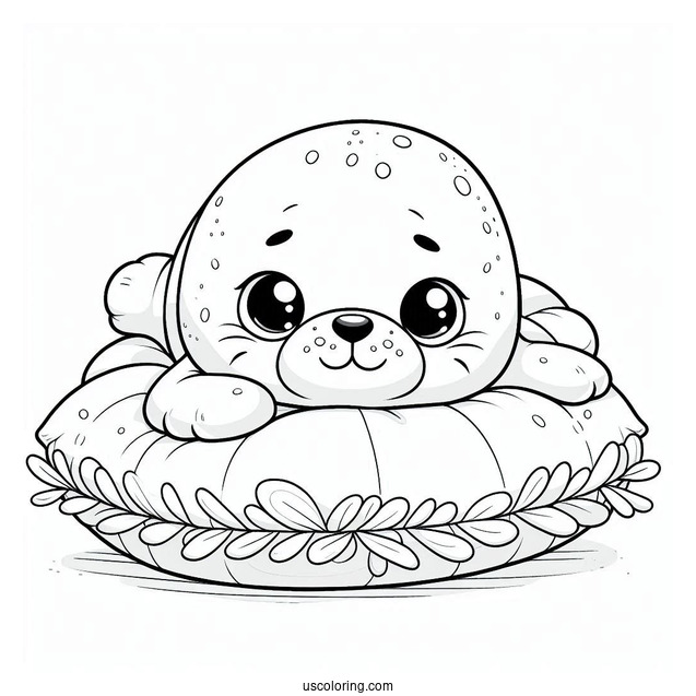Cute Seal Coloring Page Stuffed Toy On A Bed