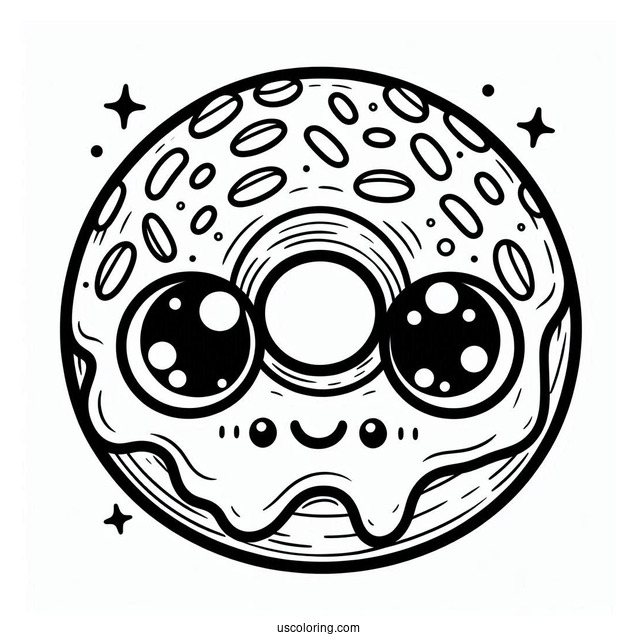 Cartoon Donut Coloring Page With Pretty Eyes For Kids