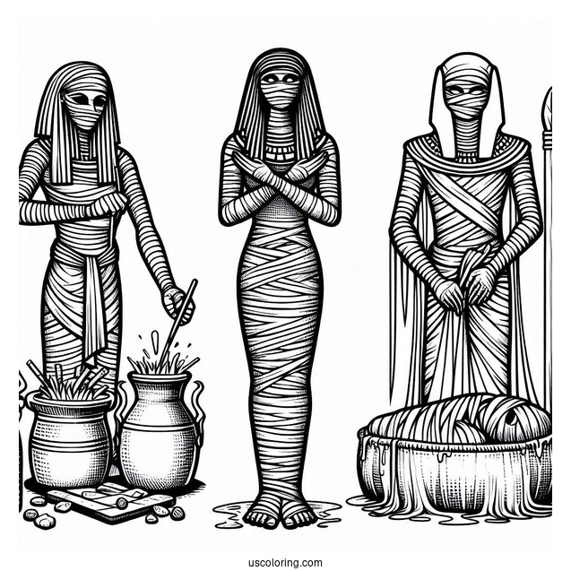 Egyptians Creating A Mummy Coloring Page