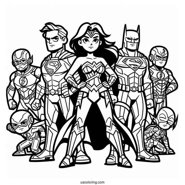 Cartoon Justice League Coloring Page With Major And Minor Characters