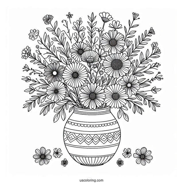 Flower Mandala Coloring Page Vase Full Of Wildflowers