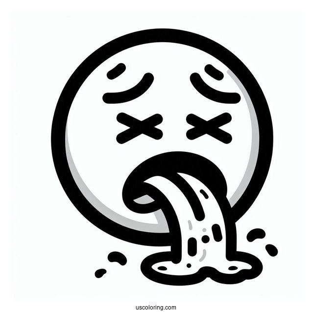 Easy Face Vomiting Emoji Coloring Page