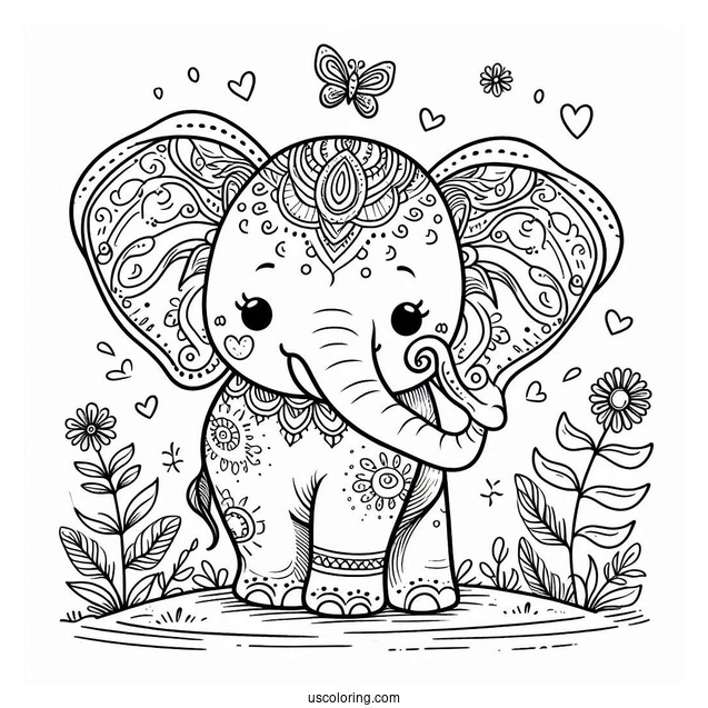 Elephant With Big Trunk Coloring In