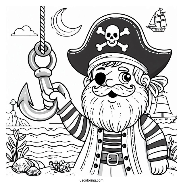 Friendly Pirate Coloring Page With Hook For A Hand For Kids